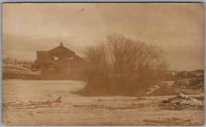 RPPC 1910 Ponoka Alberta Winter Scene Farm Building Split Ring Cancel Bismark AB