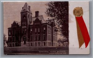 Postcard Monmouth Illinois c1913 Central High School Medal Ribbon Warren County
