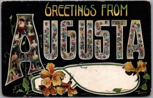 Postcard c1916 Large Letter Greetings From Augusta Maine to Sabattus ME