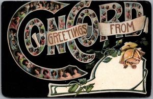 Postcard Large Letter Greetings from Concord Unused Many States Robbins Bros