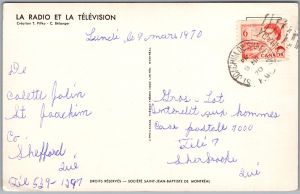 Postcard Quebec 1970 La Joie de Vivre Radio Television Cartoon Pifko C. Belanger (back)