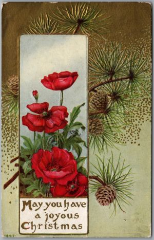 Postcard Split Ring Cancel c1911 Sauble Falls Ontario Christmas Greeting Poppies