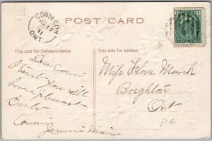 Postcard Split Ring Cancel c1911 Consecon Ontario Easter Greeting Art Nouveau