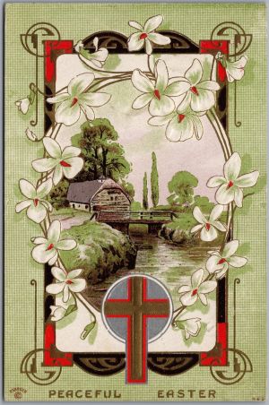 Postcard Split Ring Cancel c1911 Consecon Ontario Easter Greeting Art Nouveau (back)