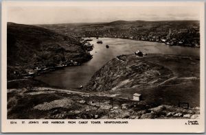 Postcard RPPC St. John's Newfoundland Harbour from Cabot Tower Panorama Shelton