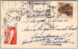 Postcard Galapagos Isl. c1957 Post Office Bay Barrel M/V Marijean Black Creek BC