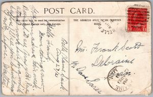 Postcard Allan Line SS Corsican Royal Mail Steamer Split Ring Belle Plaine Sask. (back)