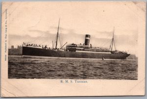 Postcard c1910s RMS Tunisian Allan Line by Hugo Lang