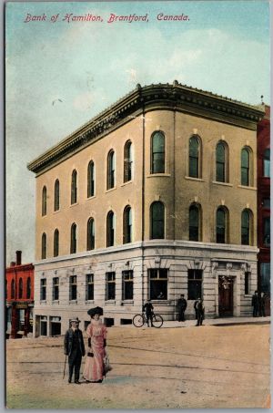 Postcard Brantford Ontario c1910s Bank of Hamilton Street View by Stedman Bros.