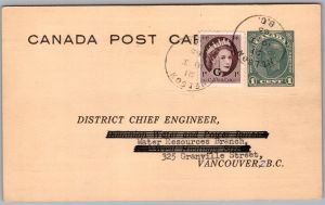 Postcard Collins Well BC 1963 Grand Forks Water Height Government Survey Form (back)