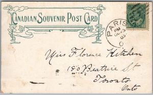 Postcard Paris Ontario c1905 View Prettiest Town Bridge Brant County by Knowles (back)