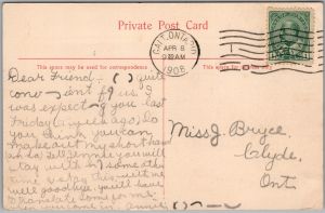 Postcard Galt Ontario c1908 Dickson School Street View to Clyde ONT Waterloo Reg (back)