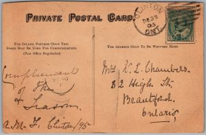 Postcard Clinton Ontario c1905 Public Library Rattenbury Street Huron County (back)