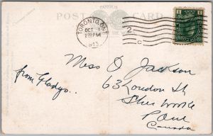 Postcard West Toronto Ontario 1913 Post Office Corner Dundas and Keele Streets (back)