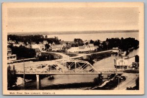 Postcard New Liskeard Ontario c1930s Wabi River Bridge Birds Eye View PECO 