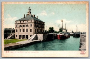 Postcard Sault Ste. Marie MI c1899 Leaving The Locks Steamers Steam Ships UDB