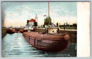 Postcard Sault Ste. Marie MI c1905 Whaleback Locking Up To Lake Superior UDB