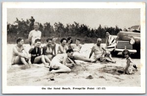 Postcard Brighton Presqu’ile Point ONT c1930s On The Sand Beach Old Car Bathers
