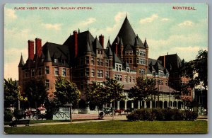 Postcard Montreal Quebec c1908 Place Viger Hotel & Railway Station Horse Buggy A