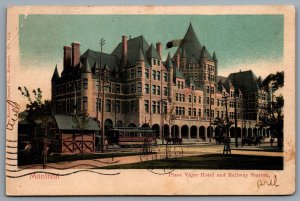 Postcard Montreal PQ c1905 Viger Hotel & Railway Station CDS Cancel Marievile