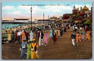Postcard Atlantic City NJ c1940s Strolling on the Boardwalk Fred Hess & Son