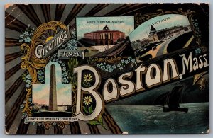 Postcard Boston MA c1908 Greetings from Boston Multi View Terminal Station