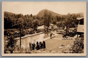Postcard RPPC c1943 Ste. Marguerite Station PQ Aline Inn Pool Split Ring Cancel