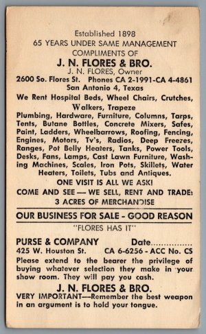 Postcard San Antonio TX c1960s J.N.Flores & Bro Furniture Store Advertisement 