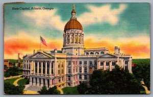 Postcard Atlanta GA c1940s State Capitol Building Linen