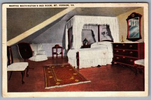 Postcard Mt Vernon VA c1935 Martha Washingtons Bed Room Attic Room
