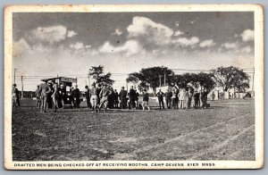 Postcard Ayer MA c1918 Camp Devens Drafted Men Being Checked at Receiving Booths