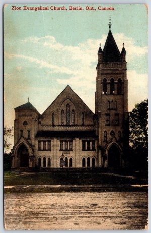 Postcard Berlin Ontario c1914 Zion Evangelical Church now Kitchener Waterloo Co.