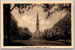 Postcard Westport Ontario c1940s St. Edwards Church Leeds and Grenville Co. PECO