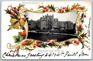 Postcard Whitby Ontario c1904 Ontario Ladies College Christmas Greetings Border