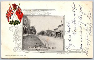 Postcard Bradford Ontario c1907 Main St Patriotic Flags by Atkinson Bros.