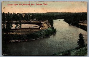 Postcard Spokane Washington c1910s Spokane River and Natatorium Birds Eye View