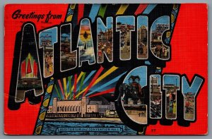 Postcard Atlantic City NJ c1946 Greetings From Atlantic City Large Letter Views
