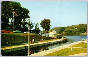 Postcard Port Carling Ontario c1960s The Locks Muskoka Old Cars Steamer Ferry