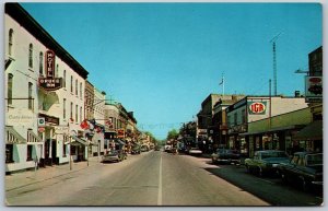 Postcard Kincardine Ontario c1960s Queen Street Old Cars Shops Bruce County