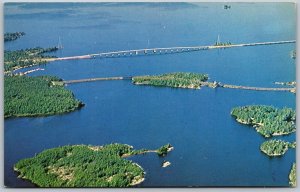 Postcard Fort Frances Ontario c1960s Aerial View Bridge Rainy River District