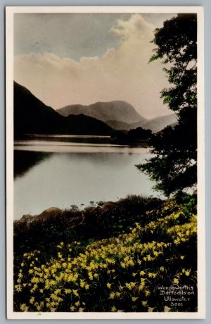 Postcard RPPC c1940s Cumbria UK Lake Ullswater Wordsworth’s Daffodils
