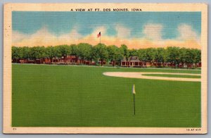 Postcard Des Moines IA c1940s View at Fort Des Moines Golf Course Barracks Army