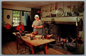 Postcard Old Sturbridge Village MA c1960s Pliny Freeman Farmhouse Paring Apples