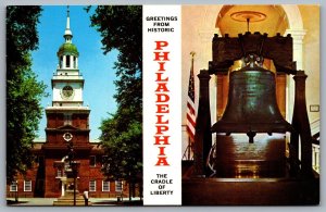 Postcard Philadelphia PA Greetings from Historic Philadelphia Bell Dual View