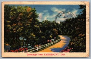 Postcard Fairmount IN c1939 Greetings from Fairmount Indiana Linen