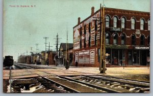 Postcard Dunkirk NYc1907 Thrid Street Railroad Tracks Stores Chautauqua County
