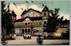 Postcard London Ontario c1908 Main Building Western Fair IOF Banner Unused