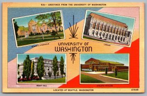 Postcard Seattle WA 1940s Greetings from the University of Washington Multi View
