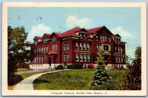 Postcard Smiths Falls ONT c1938 Collegiate Institute Lanark County Slogan Cancel