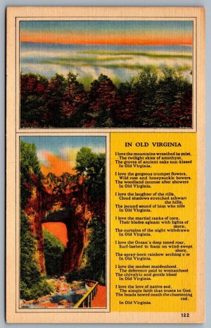 Postcard 1941 In Old Virginia Poem by B. B. Valentine Scenic Dual View Unused